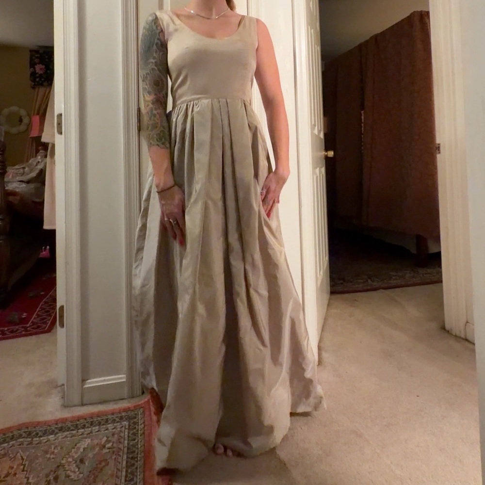 Victoria Royal Beige Evening Gown with Beaded Jacket - Picture 3 of 8